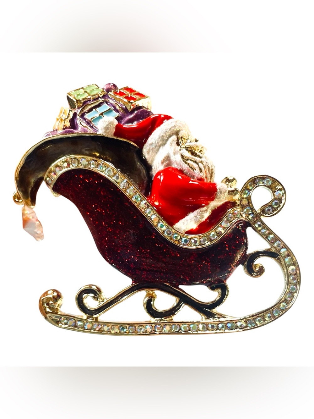 Kirks Folly Santa's Magical Sleigh Gold Tone Pin Pendant Ornament Bling EUC